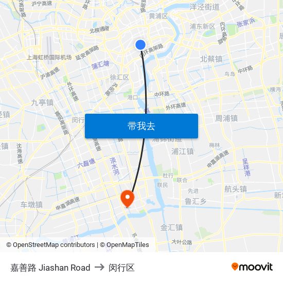 嘉善路 Jiashan Road to 闵行区 map