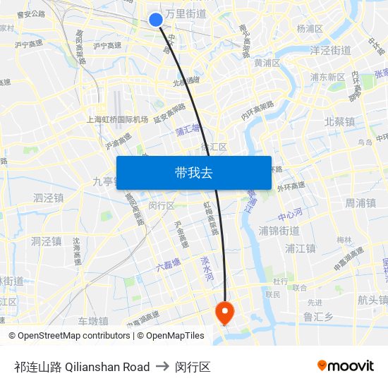 祁连山路 Qilianshan Road to 闵行区 map
