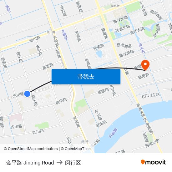 金平路 Jinping Road to 闵行区 map