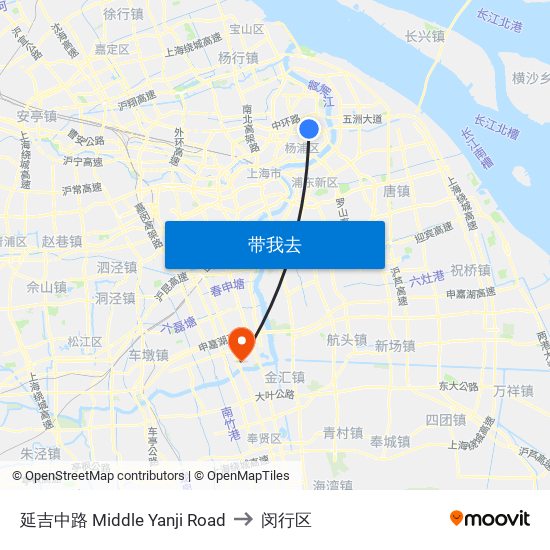 延吉中路 Middle Yanji Road to 闵行区 map