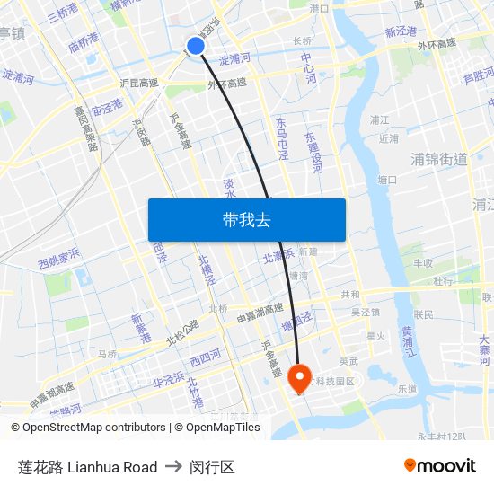 莲花路 Lianhua Road to 闵行区 map