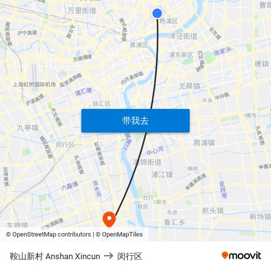 鞍山新村 Anshan Xincun to 闵行区 map