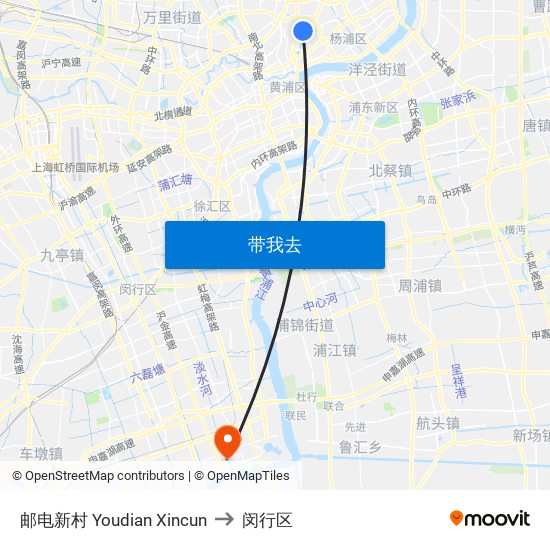 邮电新村 Youdian Xincun to 闵行区 map