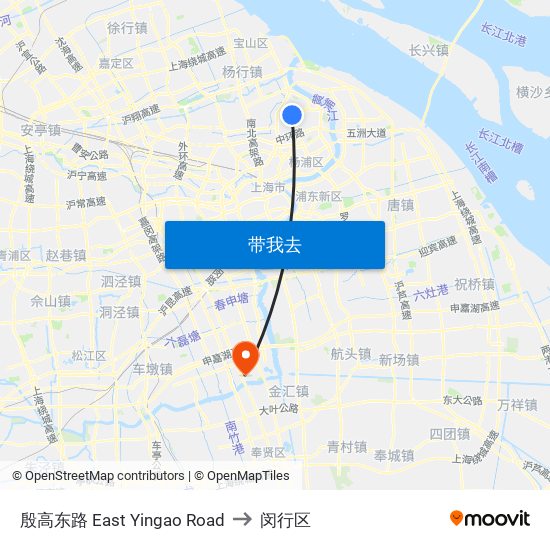 殷高东路 East Yingao Road to 闵行区 map