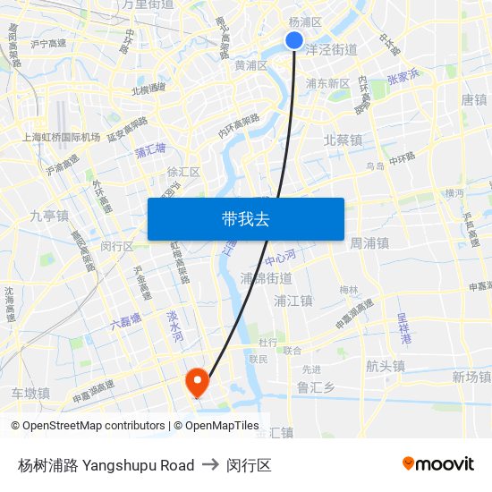 杨树浦路 Yangshupu Road to 闵行区 map