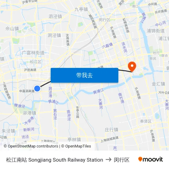 松江南站 Songjiang South Railway Station to 闵行区 map