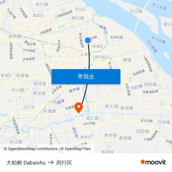 大柏树 Dabaishu to 闵行区 map