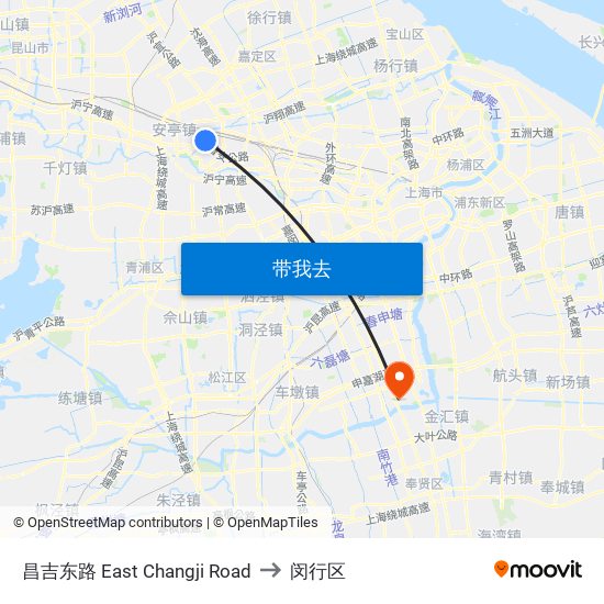 昌吉东路 East Changji Road to 闵行区 map