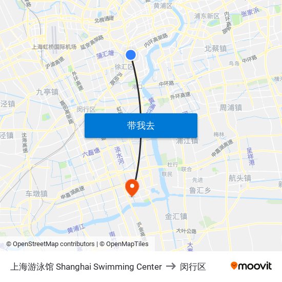 上海游泳馆 Shanghai Swimming Center to 闵行区 map