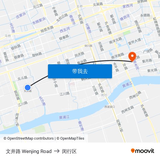文井路 Wenjing Road to 闵行区 map