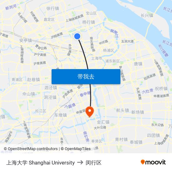上海大学 Shanghai University to 闵行区 map