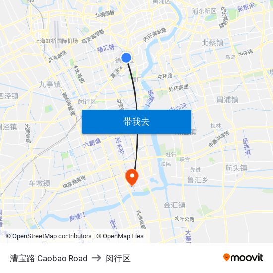 漕宝路 Caobao Road to 闵行区 map