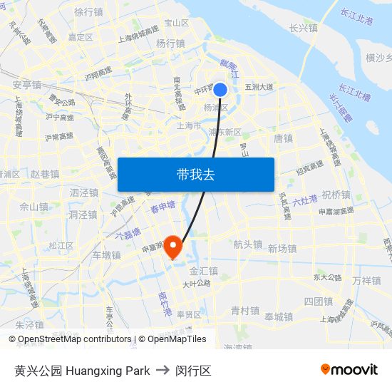 黄兴公园 Huangxing Park to 闵行区 map