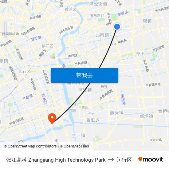 张江高科 Zhangjiang High Technology Park to 闵行区 map