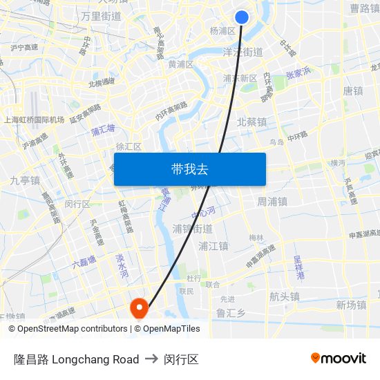 隆昌路 Longchang Road to 闵行区 map