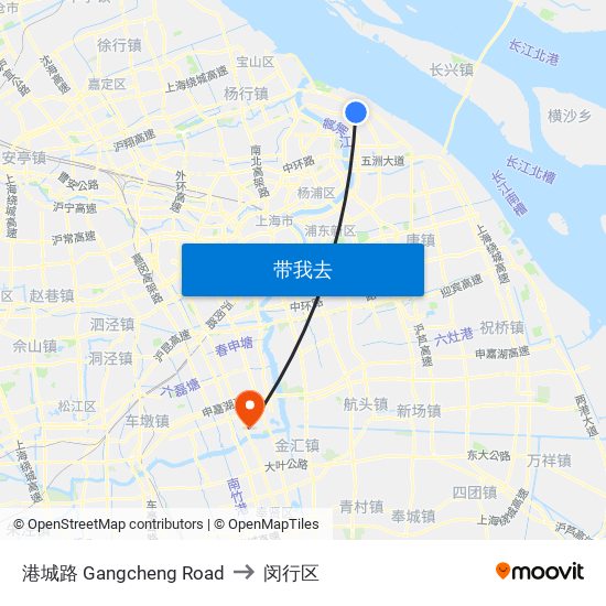 港城路 Gangcheng Road to 闵行区 map