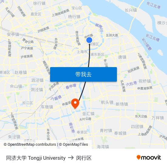 同济大学 Tongji University to 闵行区 map