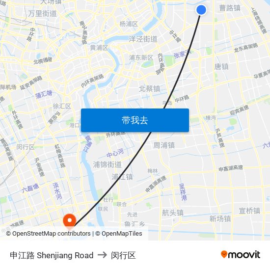 申江路 Shenjiang Road to 闵行区 map