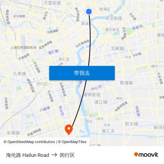 海伦路 Hailun Road to 闵行区 map