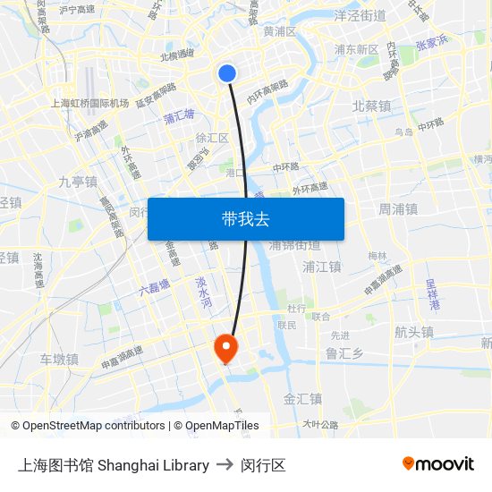 上海图书馆 Shanghai Library to 闵行区 map