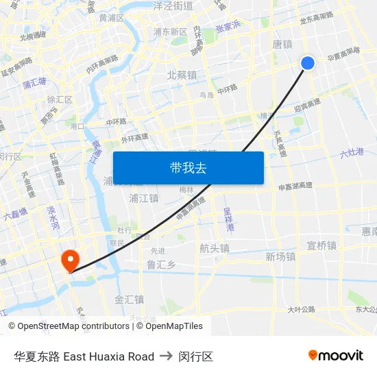 华夏东路 East Huaxia Road to 闵行区 map