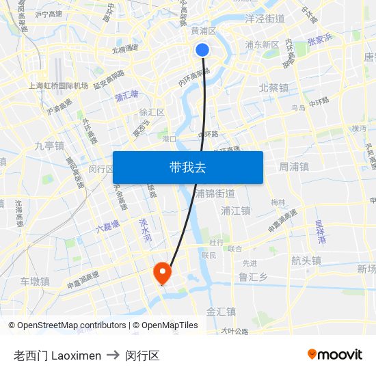 老西门 Laoximen to 闵行区 map