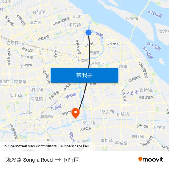 淞发路 Songfa Road to 闵行区 map