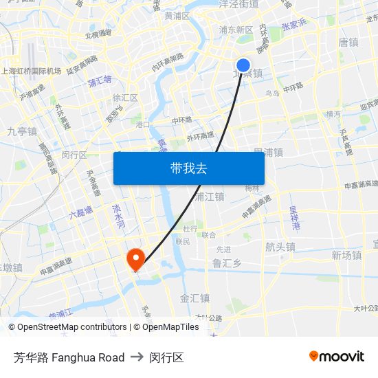 芳华路 Fanghua Road to 闵行区 map
