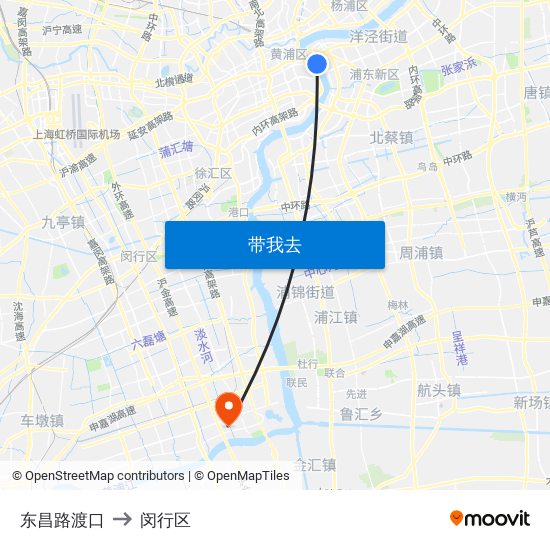 东昌路渡口 to 闵行区 map