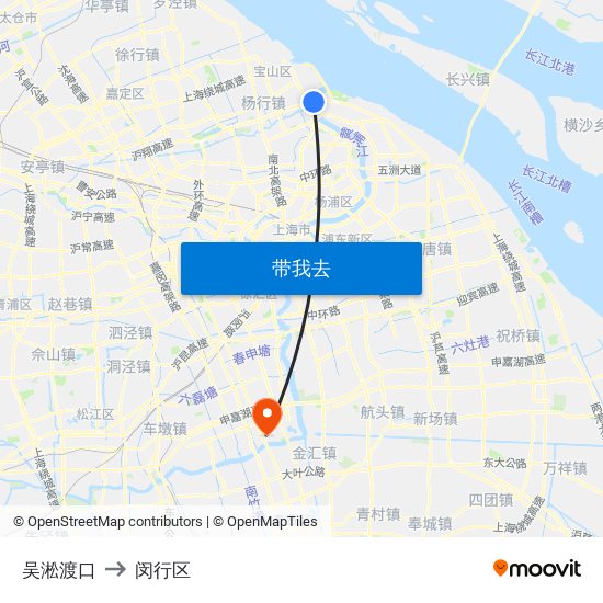 吴淞渡口 to 闵行区 map