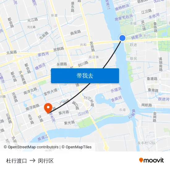 杜行渡口 to 闵行区 map