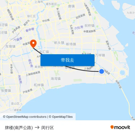 牌楼(南芦公路) to 闵行区 map