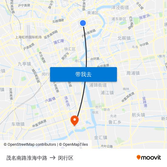 茂名南路淮海中路 to 闵行区 map