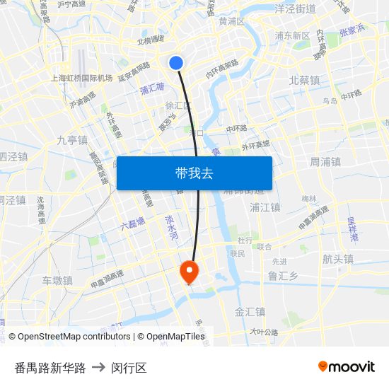 番禺路新华路 to 闵行区 map