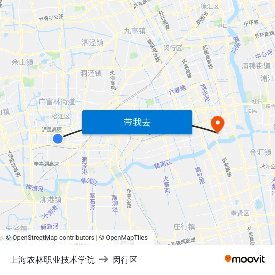 上海农林职业技术学院 to 闵行区 map