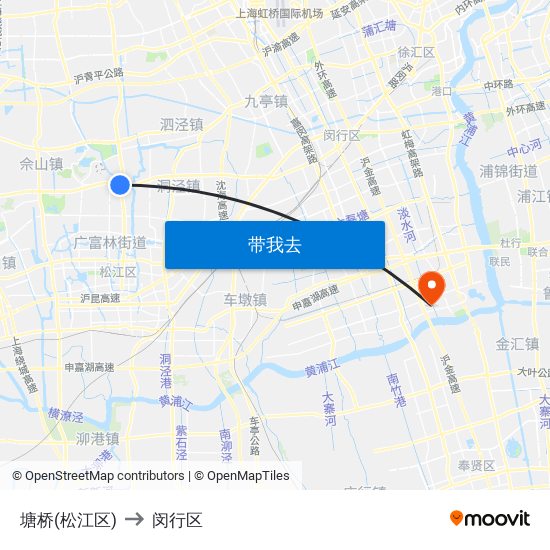 塘桥(松江区) to 闵行区 map