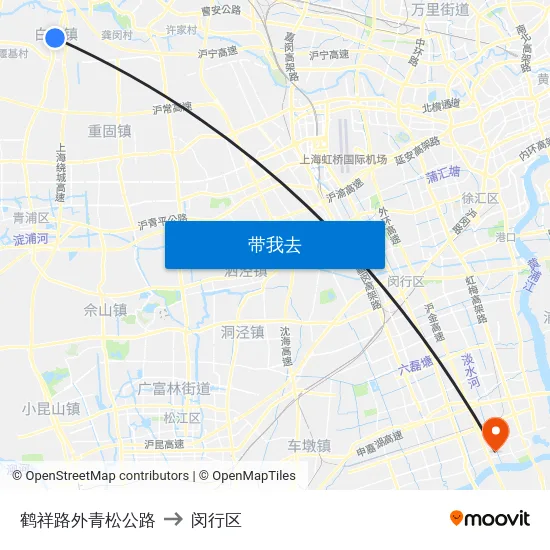鹤祥路外青松公路 to 闵行区 map