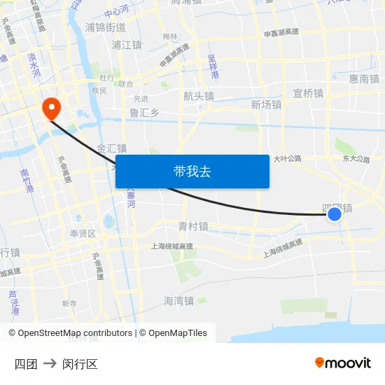 四团 to 闵行区 map