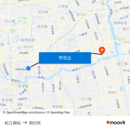松江南站 to 闵行区 map