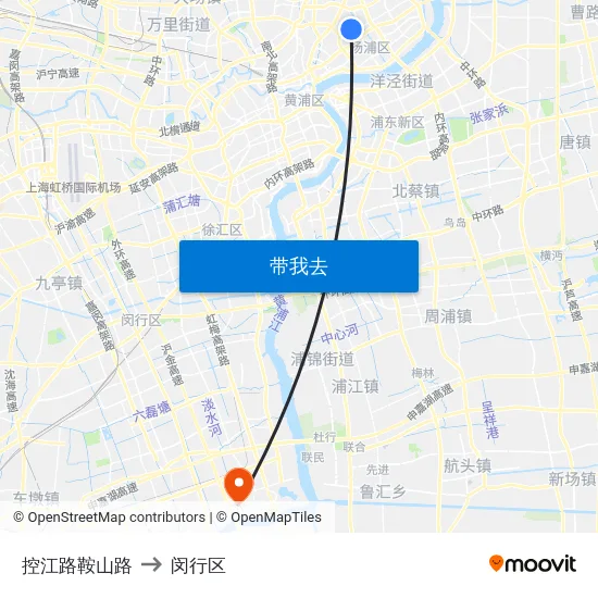 控江路鞍山路 to 闵行区 map