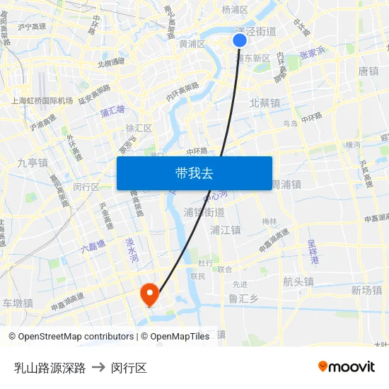 乳山路源深路 to 闵行区 map