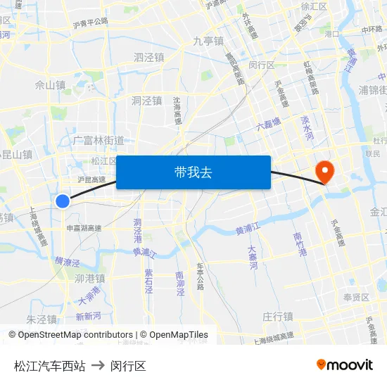 松江汽车西站 to 闵行区 map