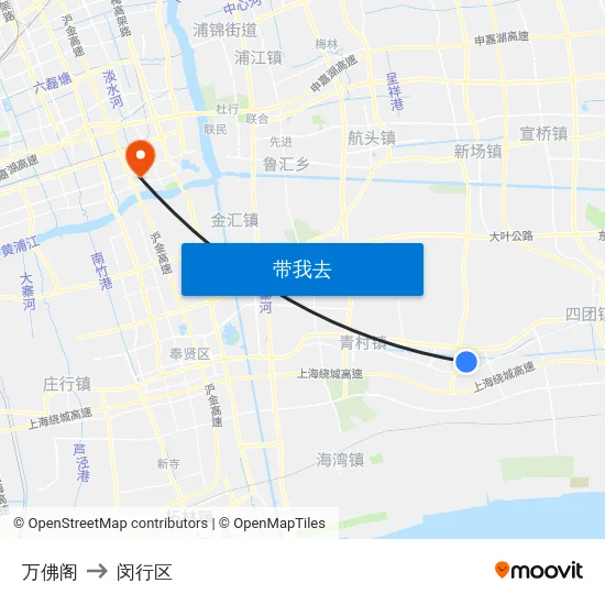 万佛阁 to 闵行区 map