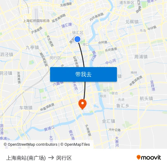 上海南站(南广场) to 闵行区 map