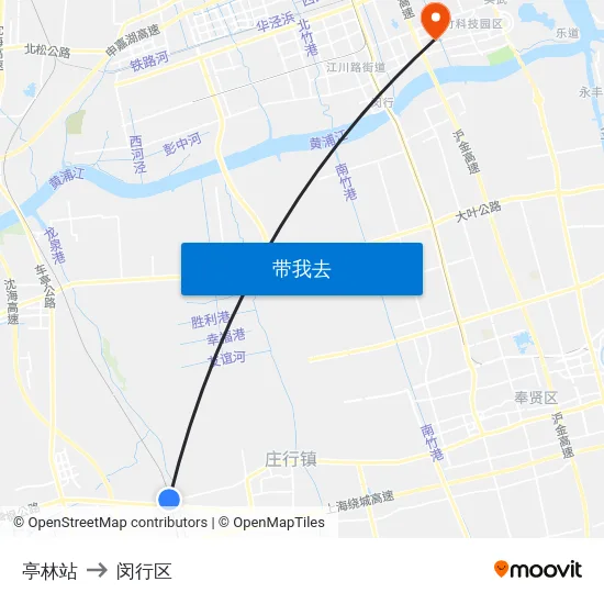 亭林站 to 闵行区 map