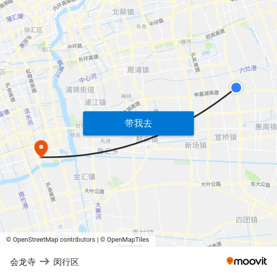 会龙寺 to 闵行区 map