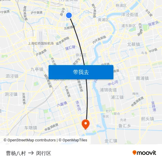 曹杨八村 to 闵行区 map