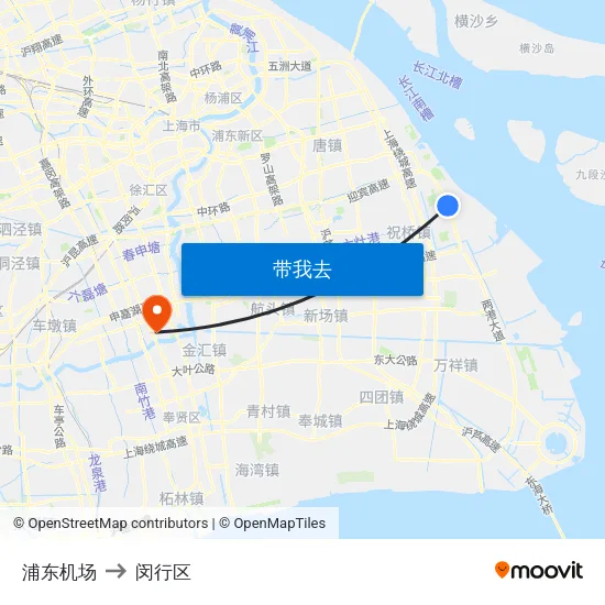 浦东机场 to 闵行区 map