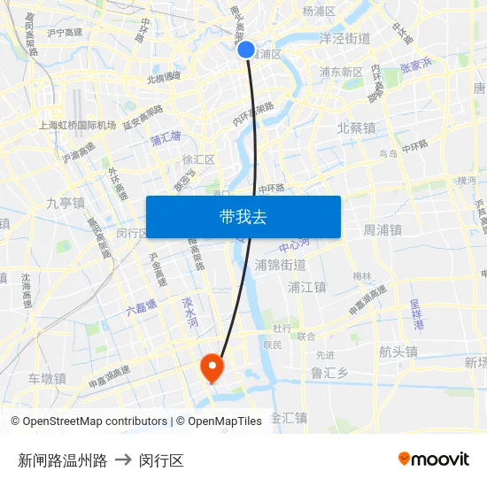新闸路温州路 to 闵行区 map