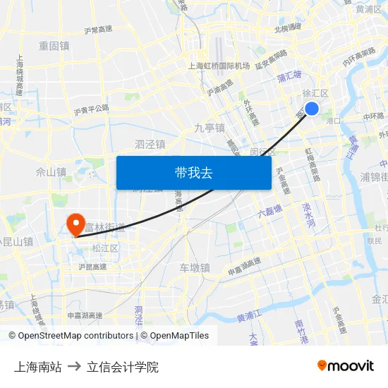 上海南站 to 立信会计学院 map